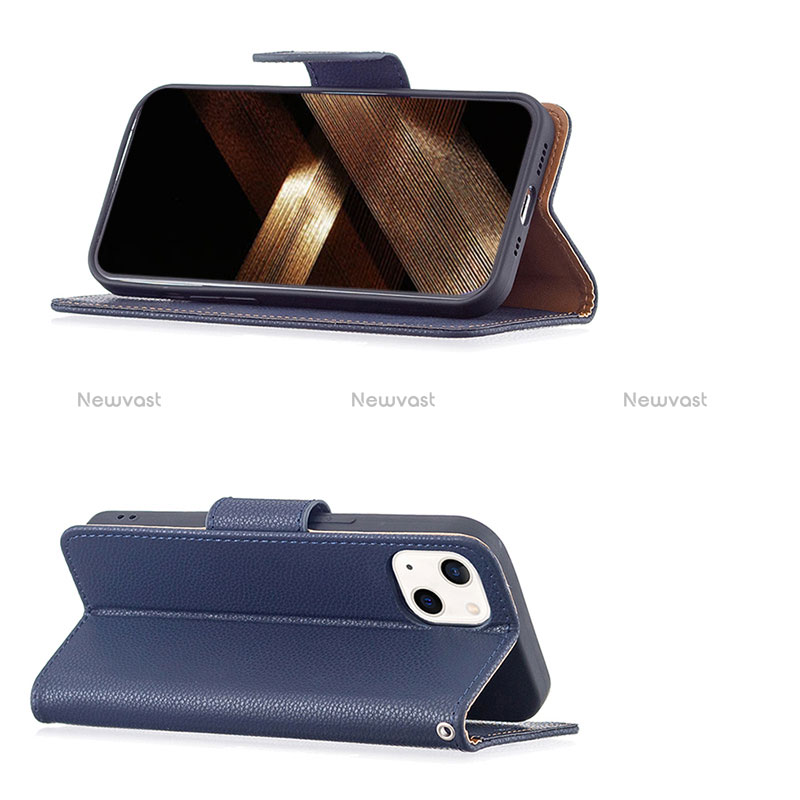 Leather Case Stands Flip Cover Holder for Apple iPhone 15 Blue