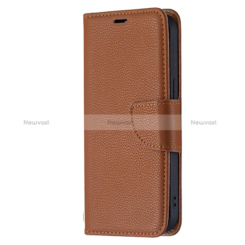 Leather Case Stands Flip Cover Holder for Apple iPhone 15 Brown