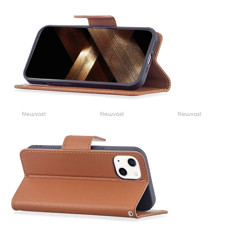 Leather Case Stands Flip Cover Holder for Apple iPhone 15 Brown