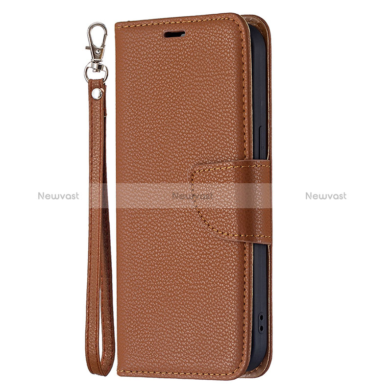 Leather Case Stands Flip Cover Holder for Apple iPhone 15 Brown