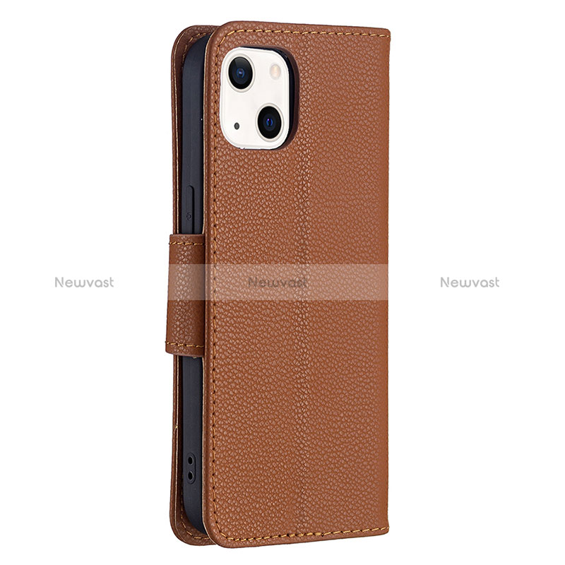 Leather Case Stands Flip Cover Holder for Apple iPhone 15 Brown