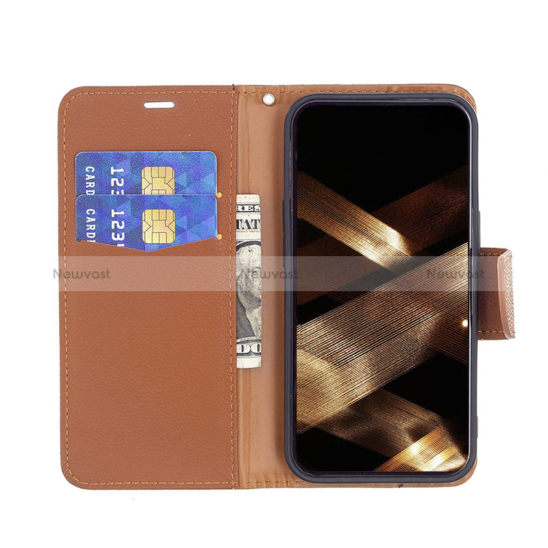 Leather Case Stands Flip Cover Holder for Apple iPhone 15 Brown