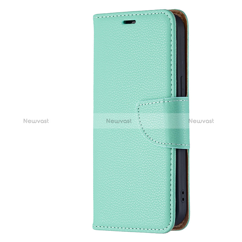 Leather Case Stands Flip Cover Holder for Apple iPhone 15 Cyan