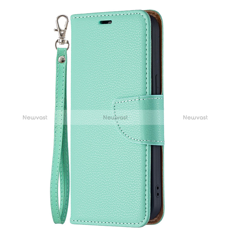 Leather Case Stands Flip Cover Holder for Apple iPhone 15 Cyan