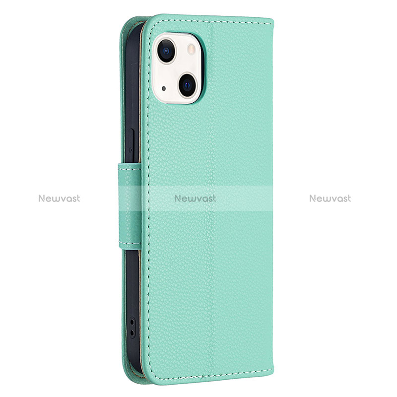 Leather Case Stands Flip Cover Holder for Apple iPhone 15 Cyan