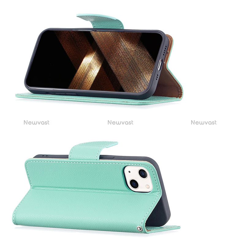 Leather Case Stands Flip Cover Holder for Apple iPhone 15 Cyan