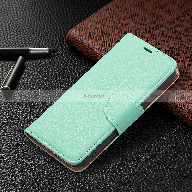 Leather Case Stands Flip Cover Holder for Apple iPhone 15 Cyan