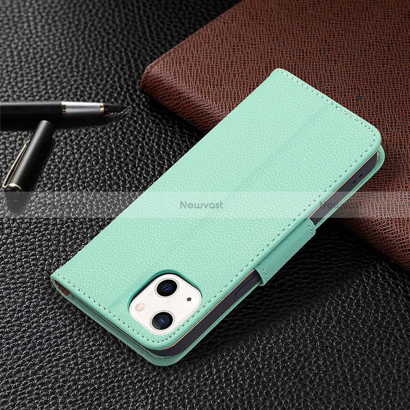 Leather Case Stands Flip Cover Holder for Apple iPhone 15 Cyan