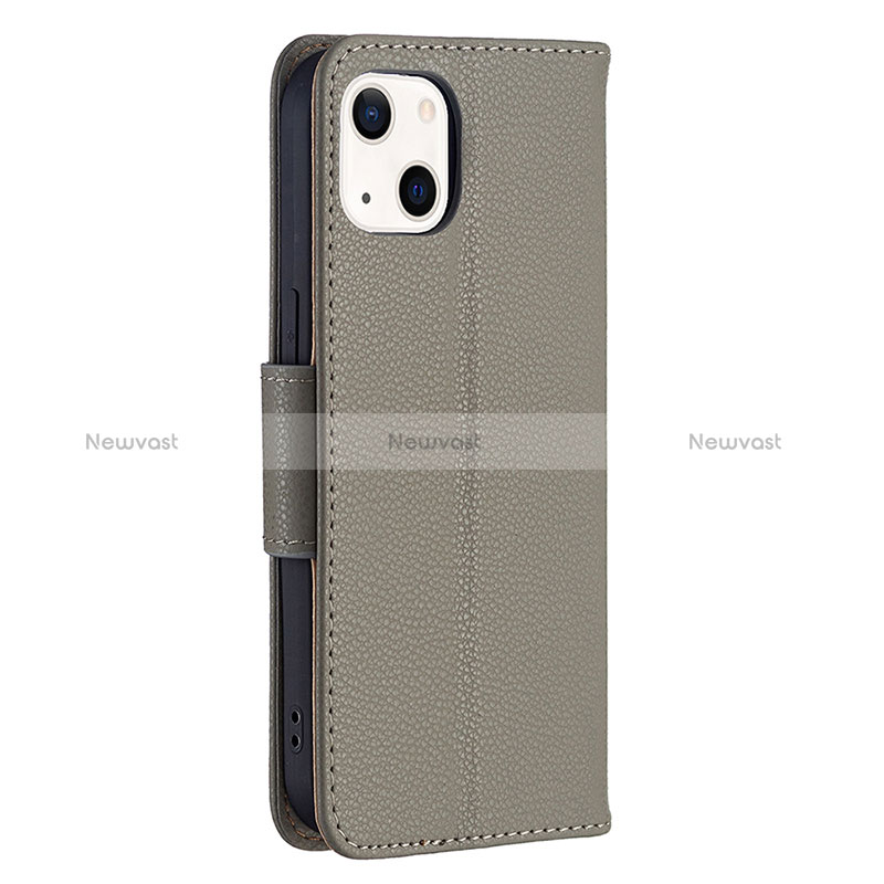 Leather Case Stands Flip Cover Holder for Apple iPhone 15 Gray