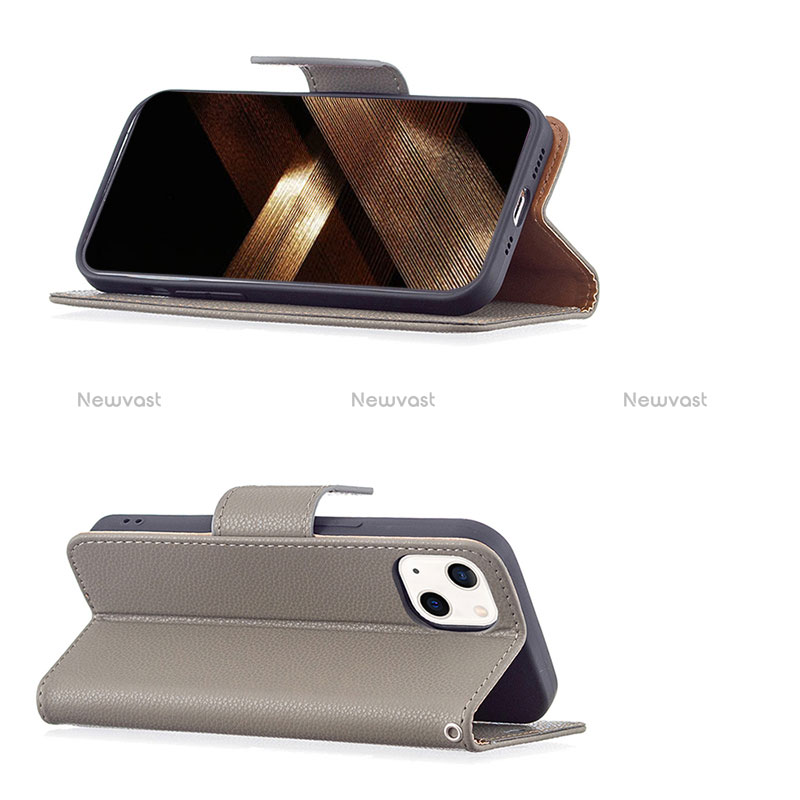 Leather Case Stands Flip Cover Holder for Apple iPhone 15 Gray