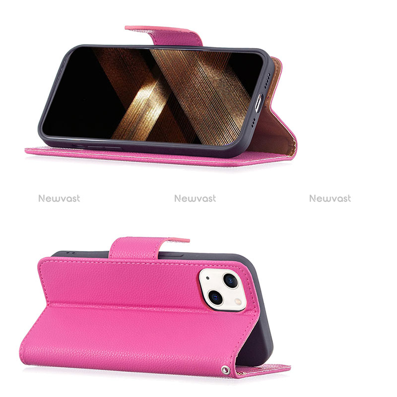 Leather Case Stands Flip Cover Holder for Apple iPhone 15 Hot Pink