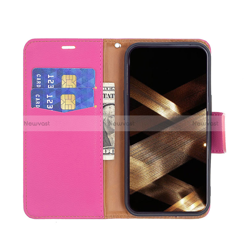 Leather Case Stands Flip Cover Holder for Apple iPhone 15 Hot Pink