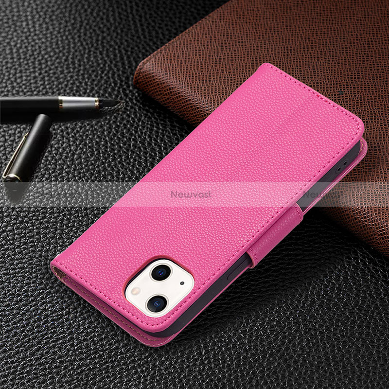 Leather Case Stands Flip Cover Holder for Apple iPhone 15 Hot Pink