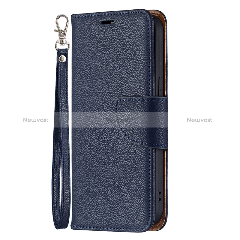 Leather Case Stands Flip Cover Holder for Apple iPhone 15 Plus Blue