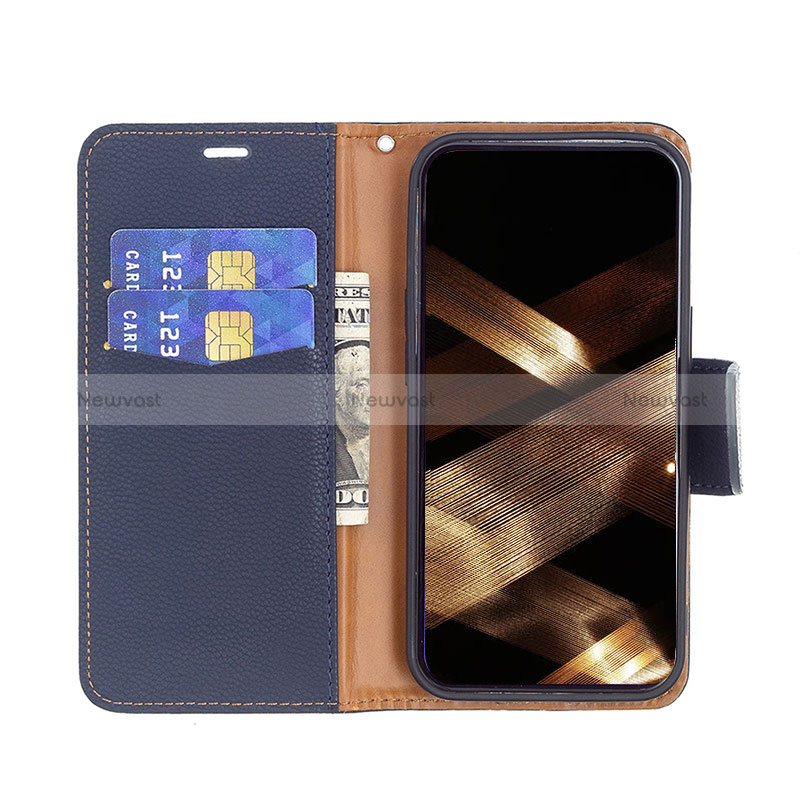 Leather Case Stands Flip Cover Holder for Apple iPhone 15 Plus Blue