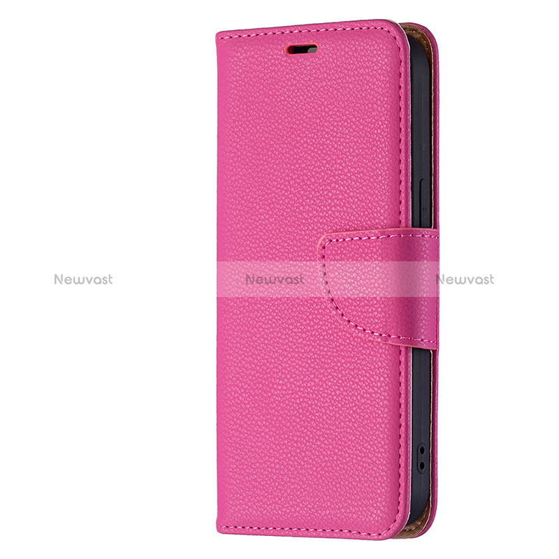 Leather Case Stands Flip Cover Holder for Apple iPhone 15 Plus Hot Pink