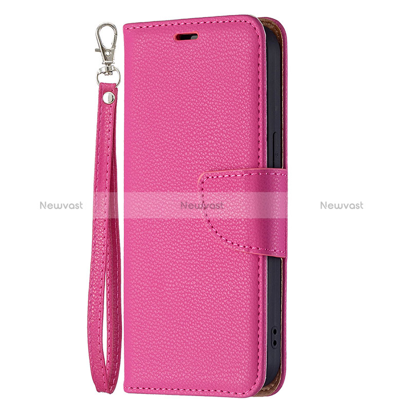 Leather Case Stands Flip Cover Holder for Apple iPhone 15 Plus Hot Pink