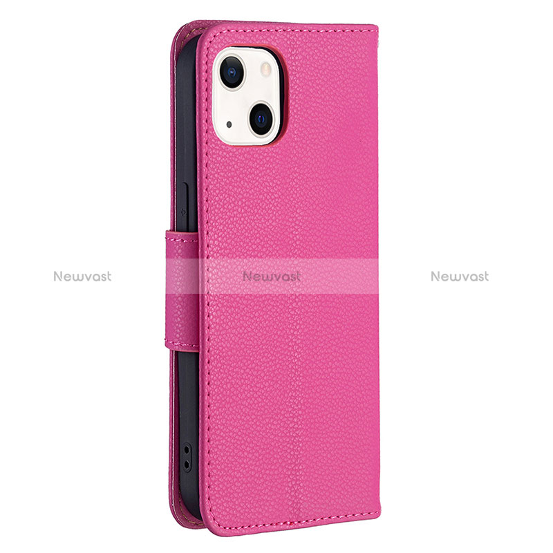 Leather Case Stands Flip Cover Holder for Apple iPhone 15 Plus Hot Pink