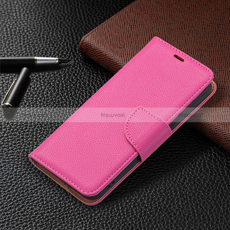 Leather Case Stands Flip Cover Holder for Apple iPhone 15 Plus Hot Pink