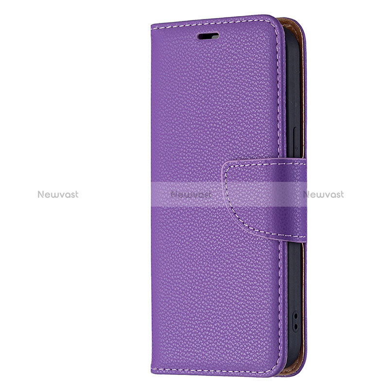 Leather Case Stands Flip Cover Holder for Apple iPhone 15 Plus Purple