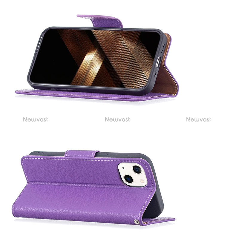 Leather Case Stands Flip Cover Holder for Apple iPhone 15 Plus Purple