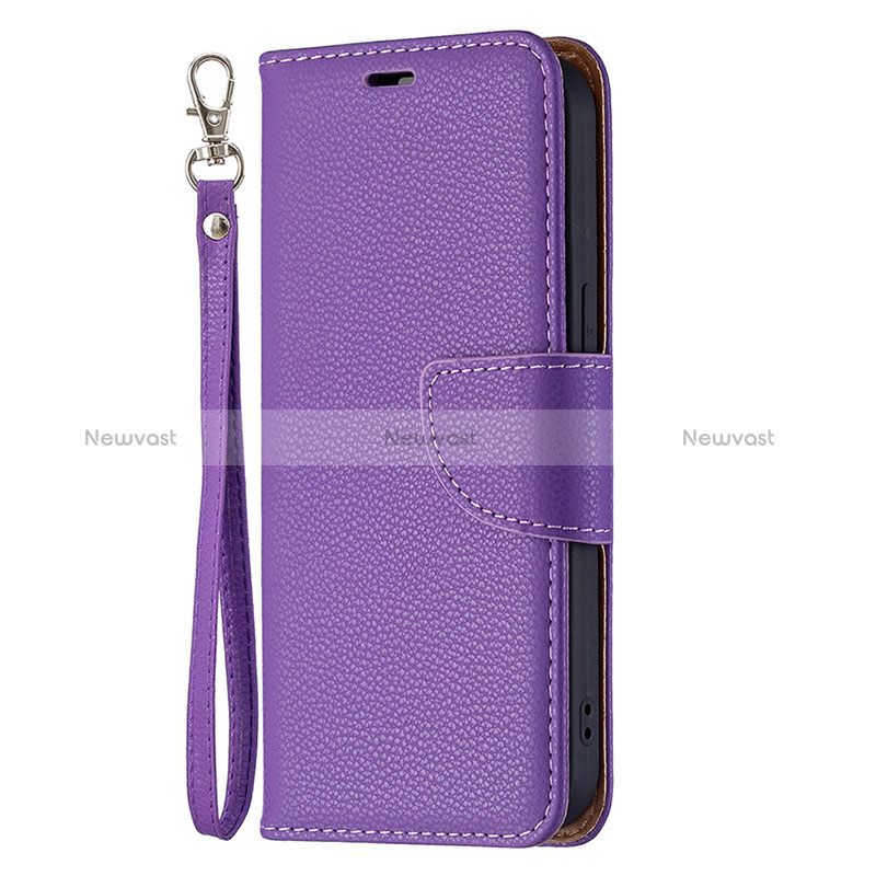 Leather Case Stands Flip Cover Holder for Apple iPhone 15 Plus Purple