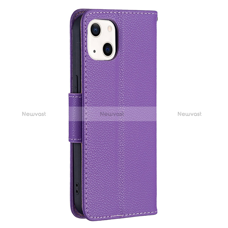 Leather Case Stands Flip Cover Holder for Apple iPhone 15 Plus Purple