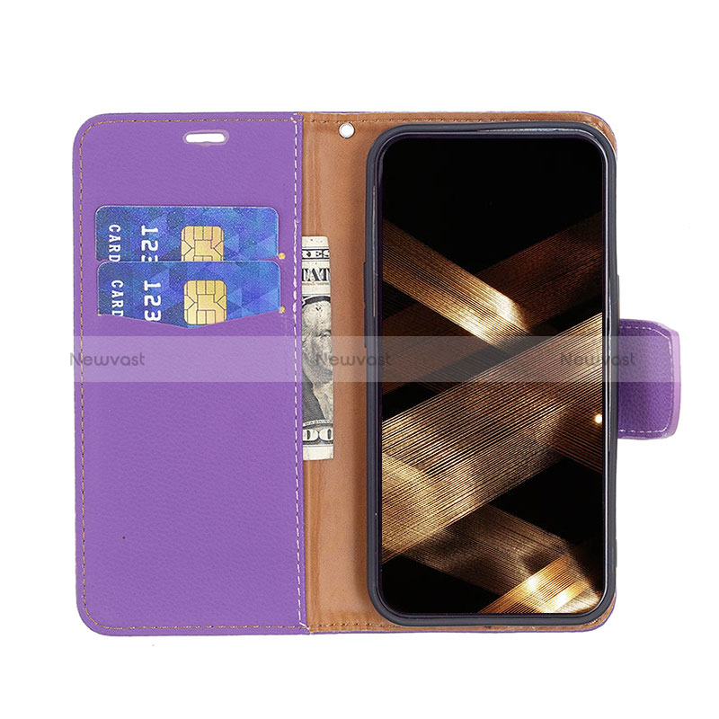 Leather Case Stands Flip Cover Holder for Apple iPhone 15 Plus Purple