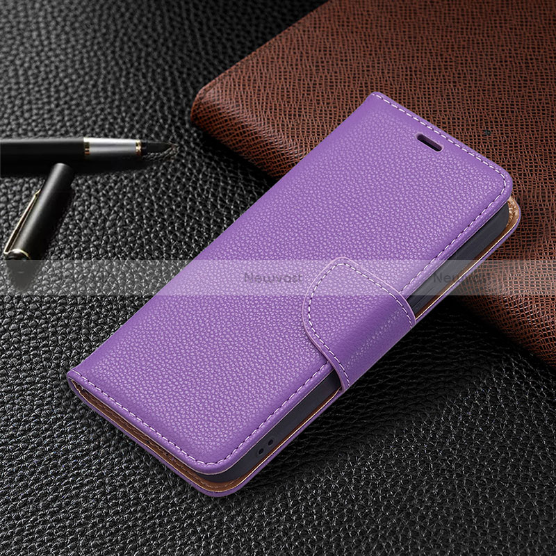 Leather Case Stands Flip Cover Holder for Apple iPhone 15 Plus Purple