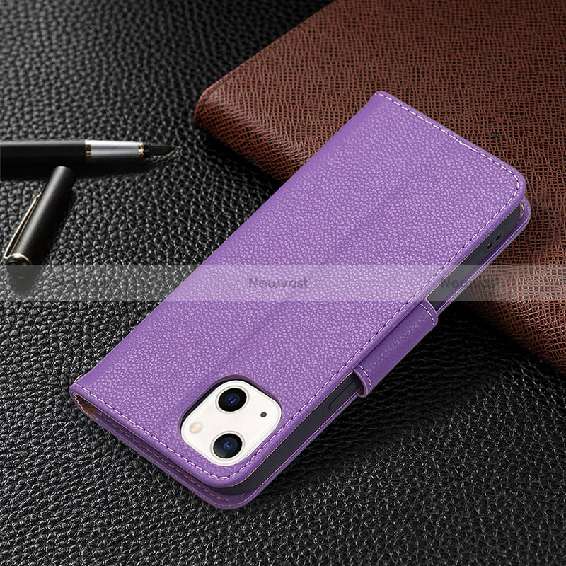 Leather Case Stands Flip Cover Holder for Apple iPhone 15 Plus Purple