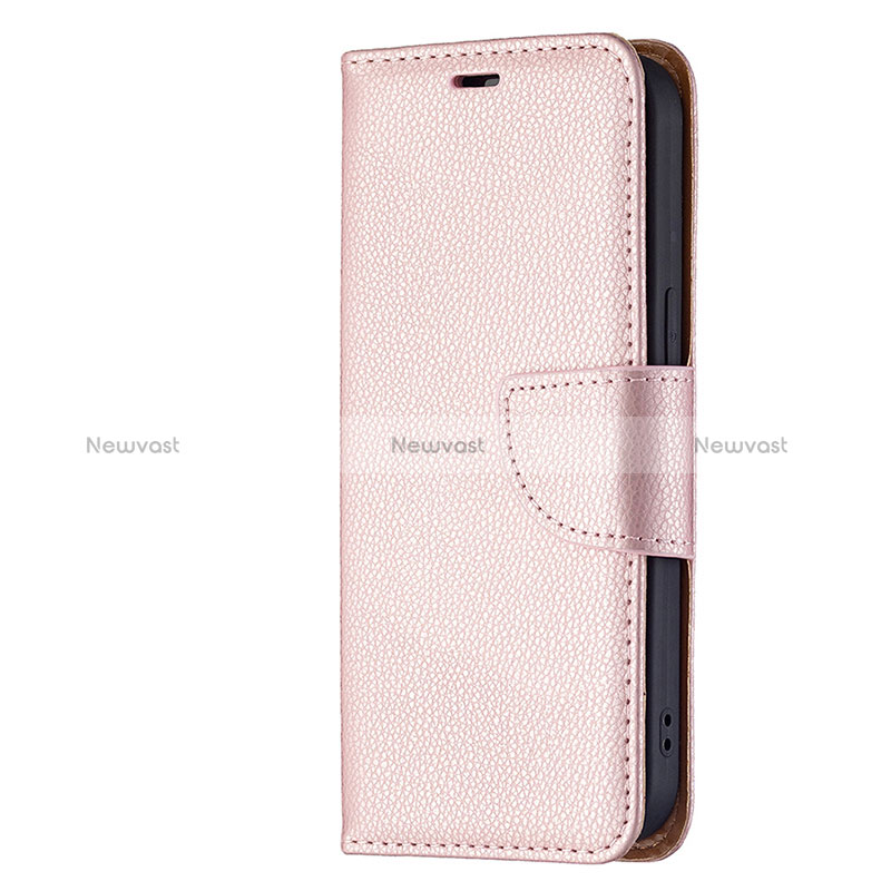 Leather Case Stands Flip Cover Holder for Apple iPhone 15 Plus Rose Gold