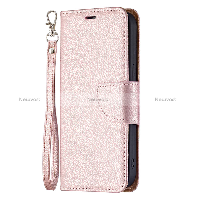 Leather Case Stands Flip Cover Holder for Apple iPhone 15 Plus Rose Gold