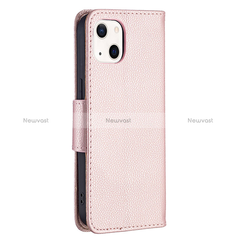 Leather Case Stands Flip Cover Holder for Apple iPhone 15 Plus Rose Gold