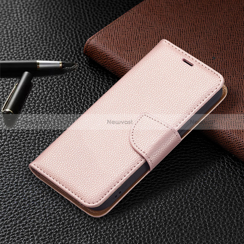 Leather Case Stands Flip Cover Holder for Apple iPhone 15 Plus Rose Gold