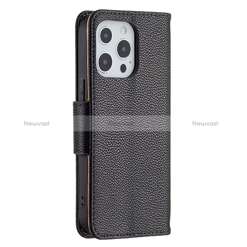 Leather Case Stands Flip Cover Holder for Apple iPhone 15 Pro Black