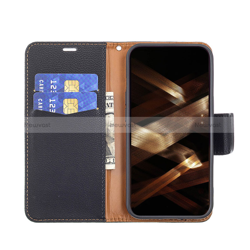 Leather Case Stands Flip Cover Holder for Apple iPhone 15 Pro Black