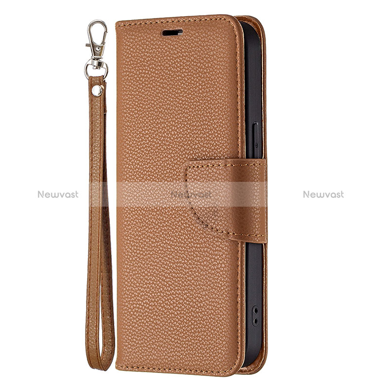 Leather Case Stands Flip Cover Holder for Apple iPhone 15 Pro Brown