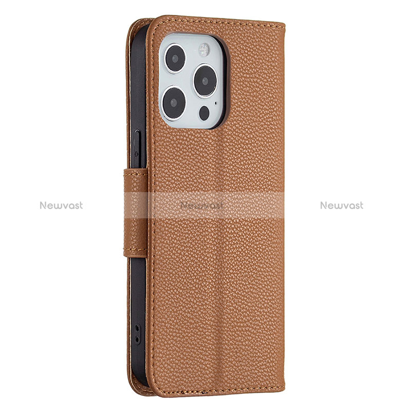 Leather Case Stands Flip Cover Holder for Apple iPhone 15 Pro Brown