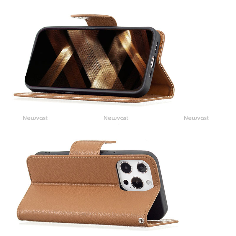 Leather Case Stands Flip Cover Holder for Apple iPhone 15 Pro Brown