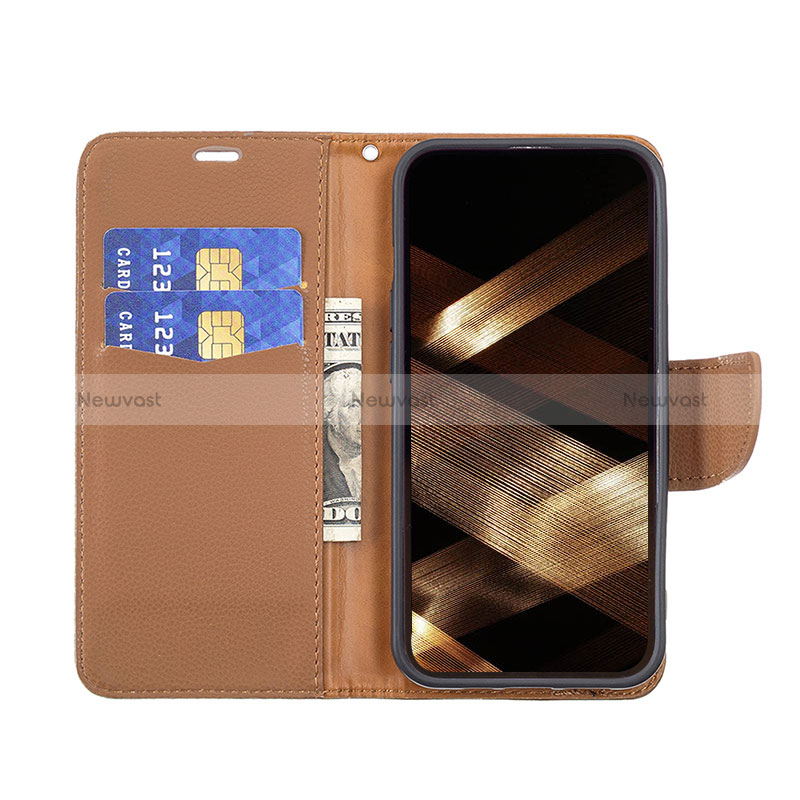 Leather Case Stands Flip Cover Holder for Apple iPhone 15 Pro Brown