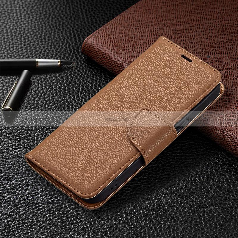 Leather Case Stands Flip Cover Holder for Apple iPhone 15 Pro Brown