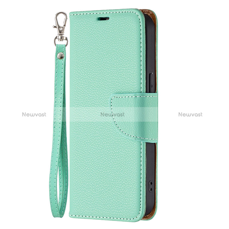 Leather Case Stands Flip Cover Holder for Apple iPhone 15 Pro Cyan