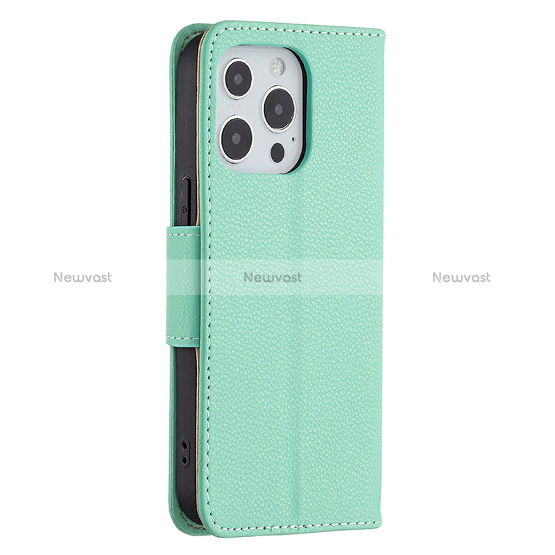 Leather Case Stands Flip Cover Holder for Apple iPhone 15 Pro Cyan