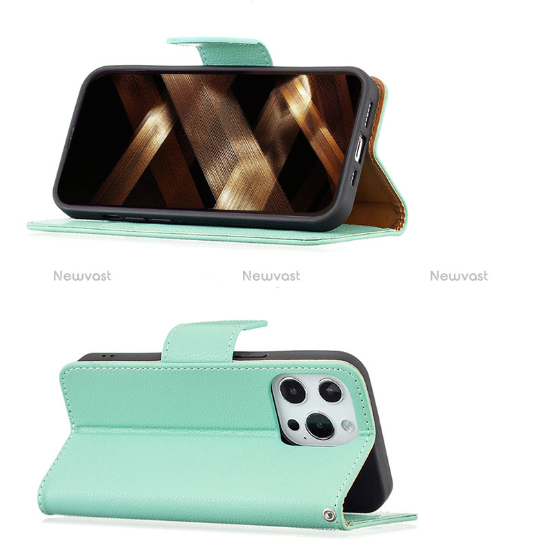 Leather Case Stands Flip Cover Holder for Apple iPhone 15 Pro Cyan