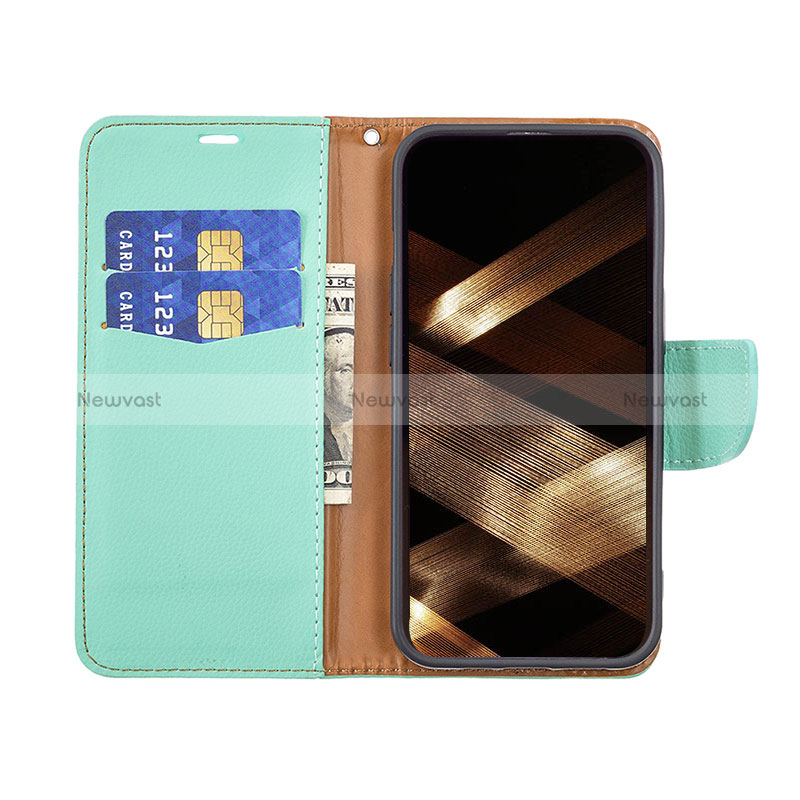 Leather Case Stands Flip Cover Holder for Apple iPhone 15 Pro Cyan