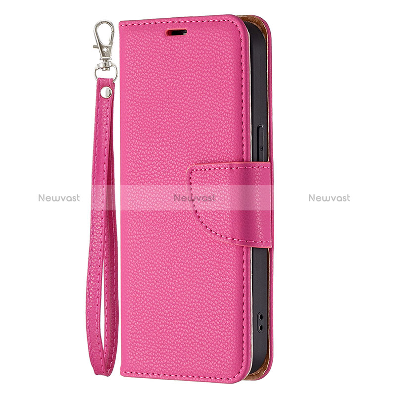 Leather Case Stands Flip Cover Holder for Apple iPhone 15 Pro Hot Pink