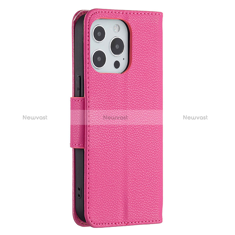 Leather Case Stands Flip Cover Holder for Apple iPhone 15 Pro Hot Pink