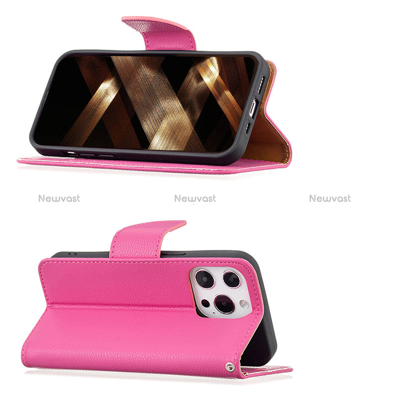 Leather Case Stands Flip Cover Holder for Apple iPhone 15 Pro Hot Pink