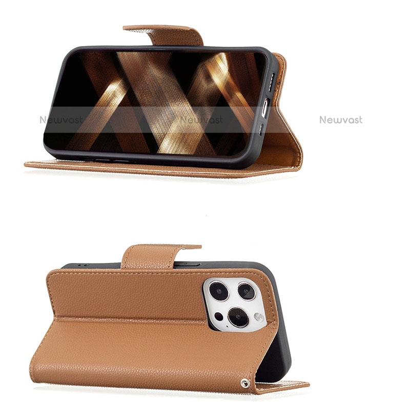 Leather Case Stands Flip Cover Holder for Apple iPhone 15 Pro Max Brown