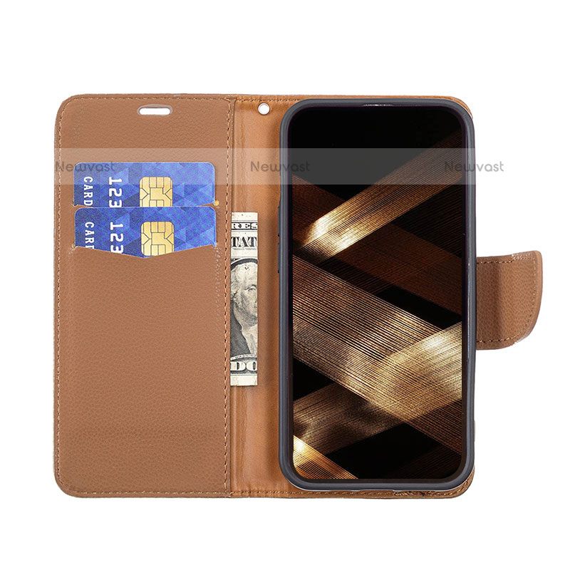 Leather Case Stands Flip Cover Holder for Apple iPhone 15 Pro Max Brown